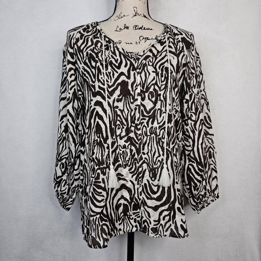 Lilly pulitzer v neck Brazilian brown zebra entourage eleni top sz S
